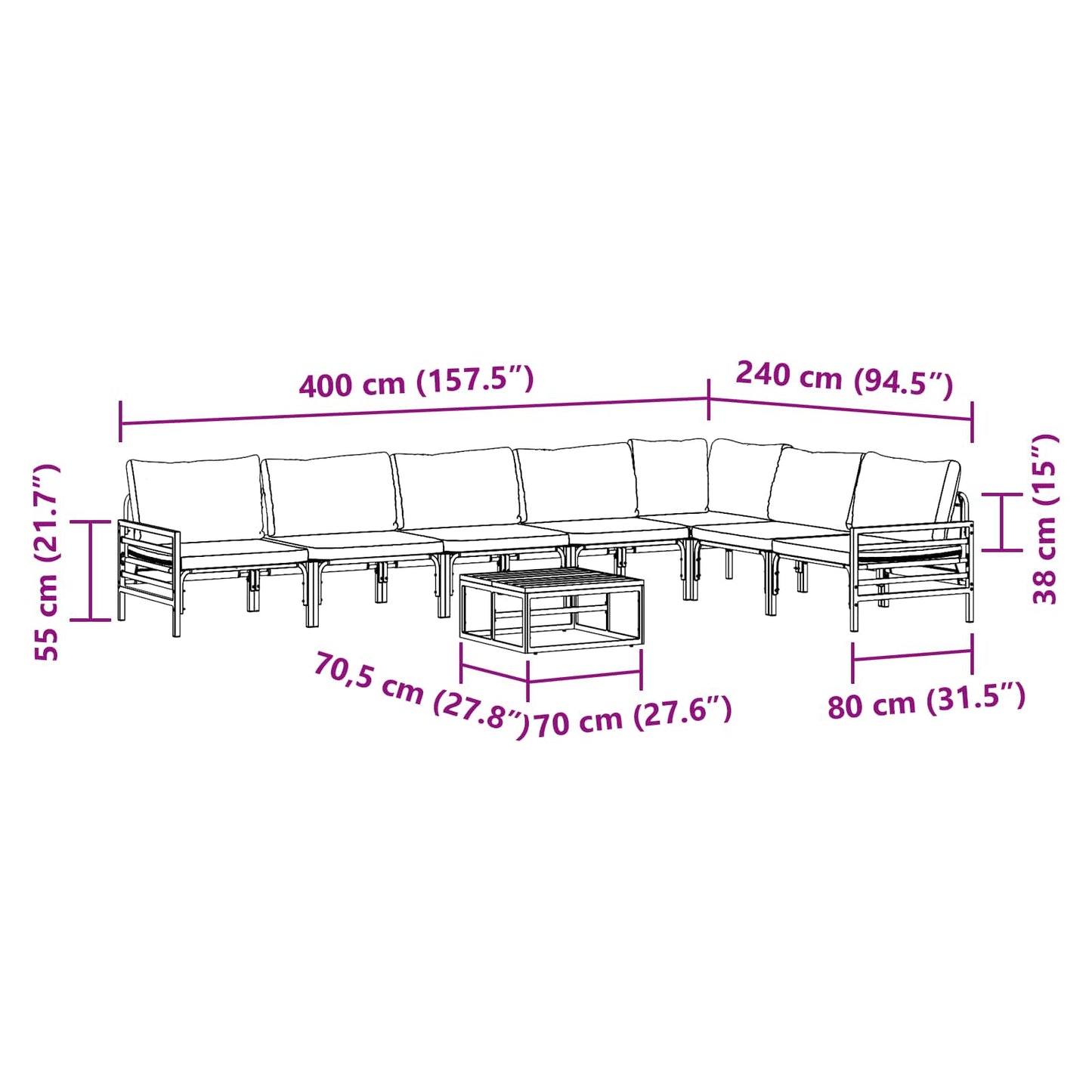 Gartensofa-set 8 stk. Schwarz Stahl