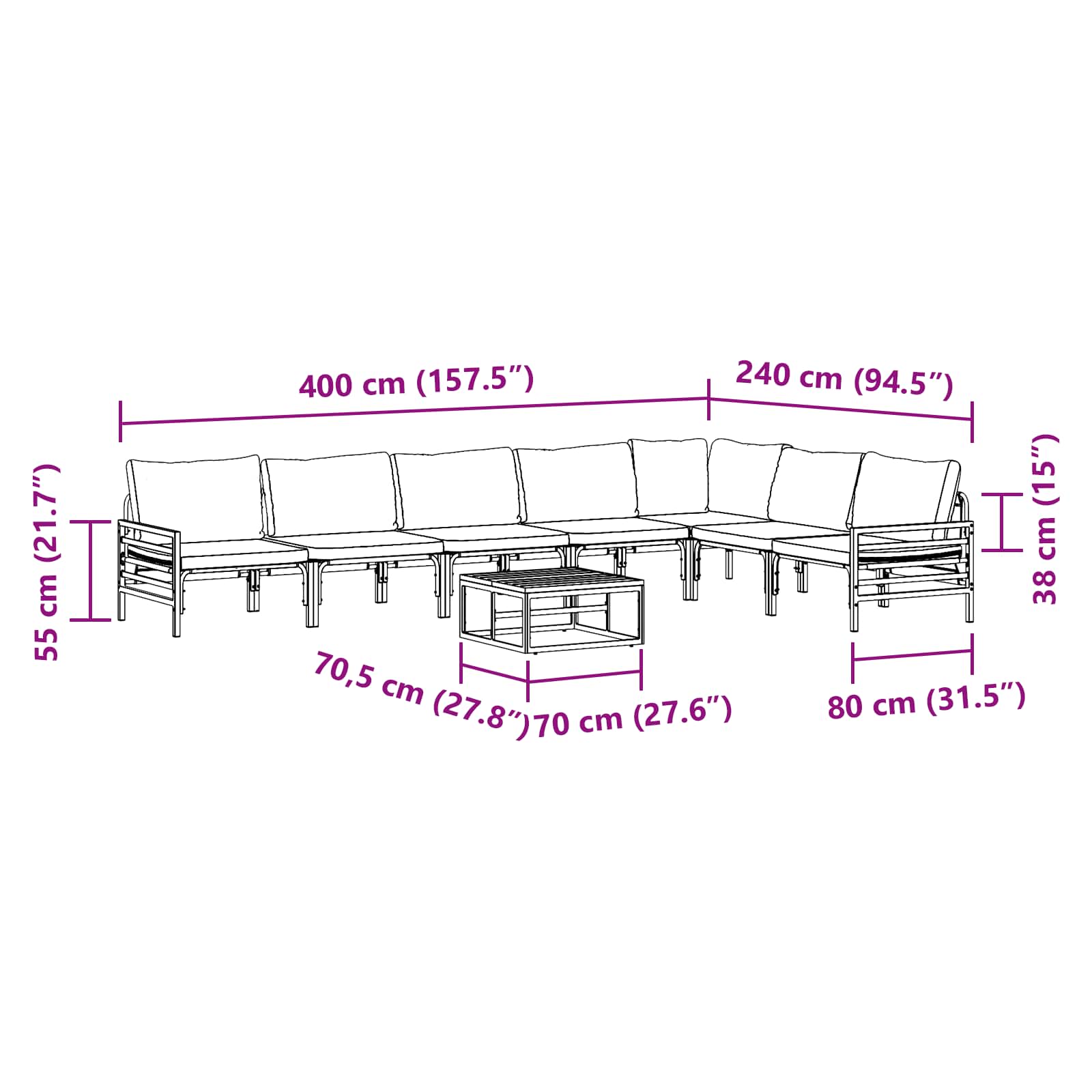 Gartensofa-set 8 stk. Schwarz Stahl