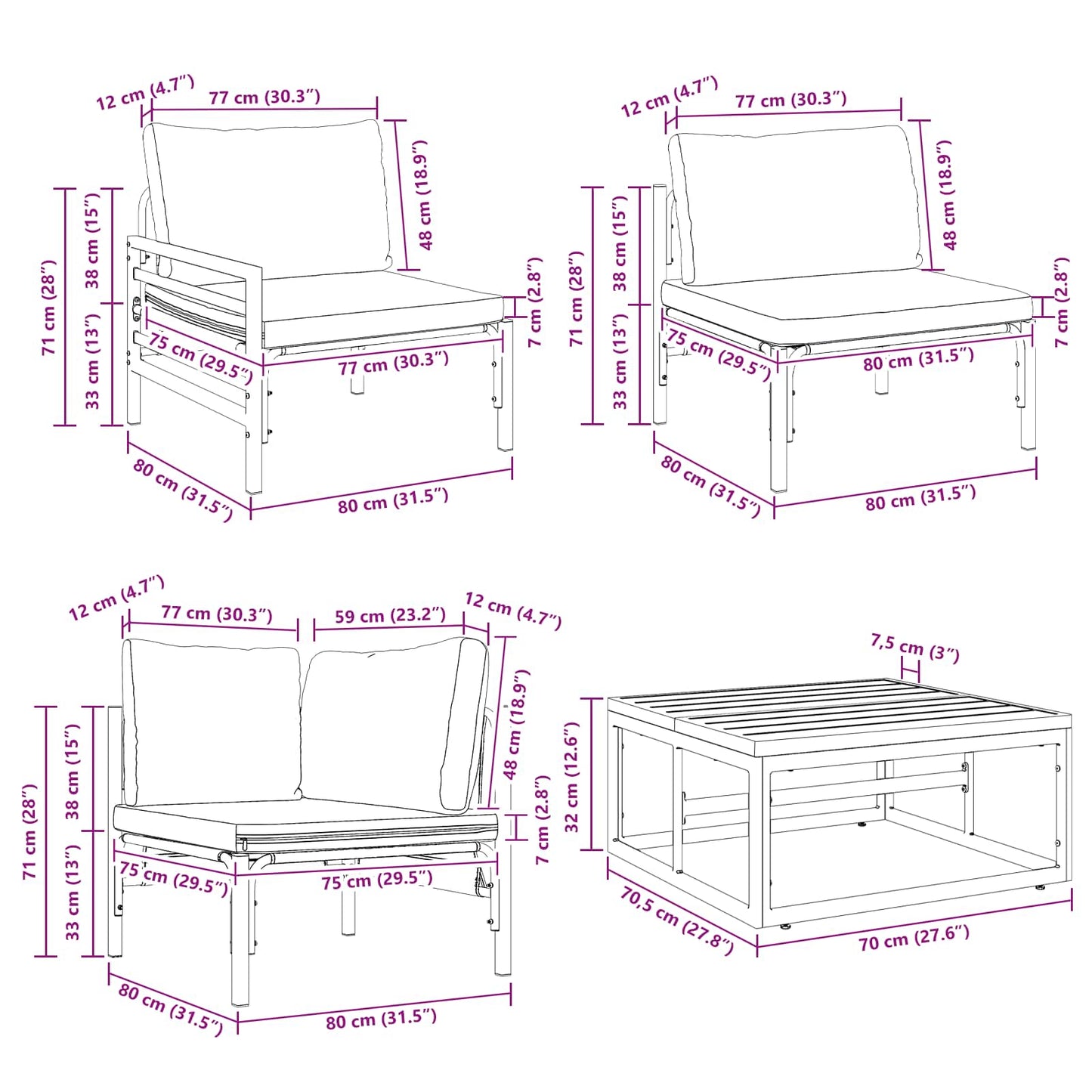 Gartensofa-set 8 stk. Schwarz Stahl