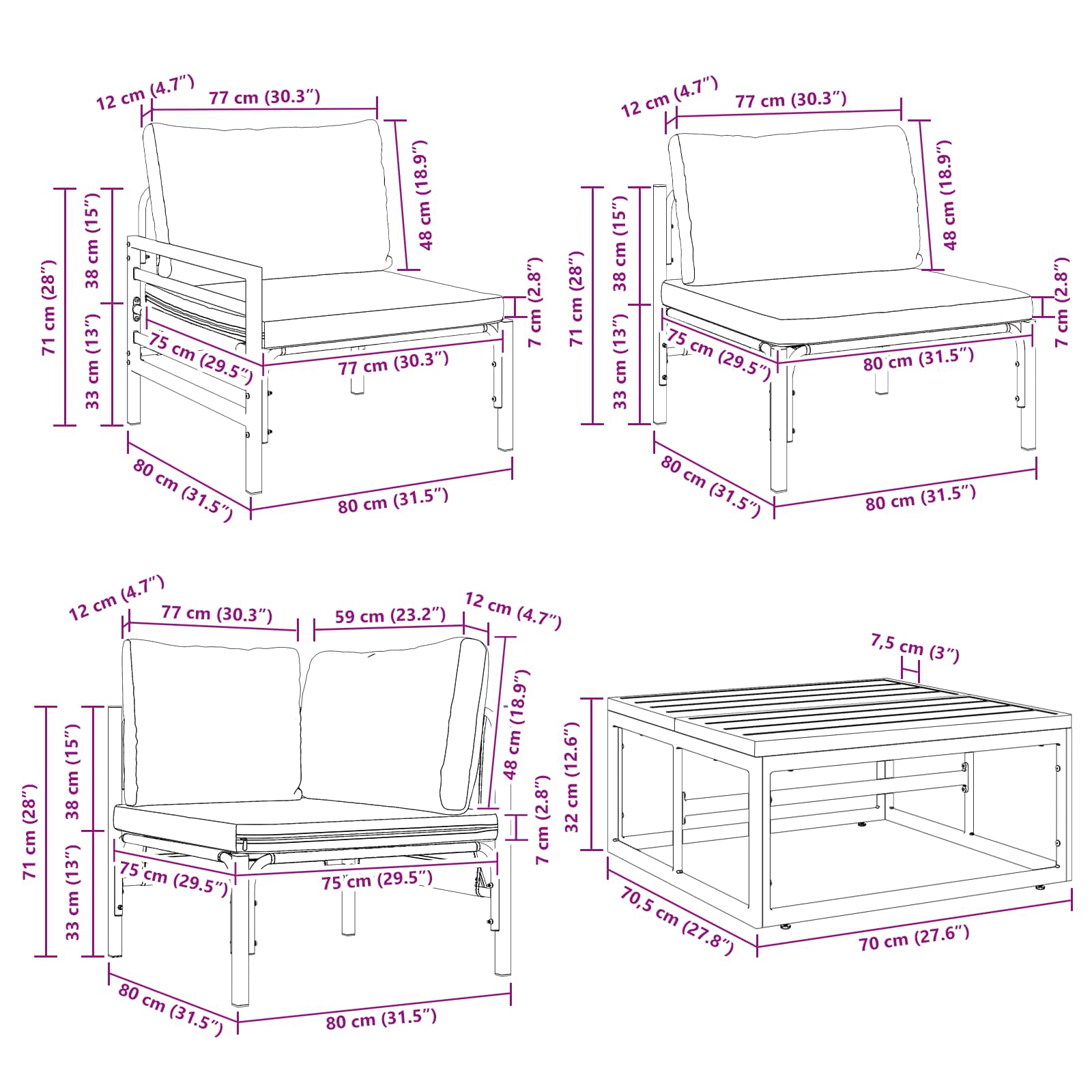 Gartensofa-set 8 stk. Schwarz Stahl