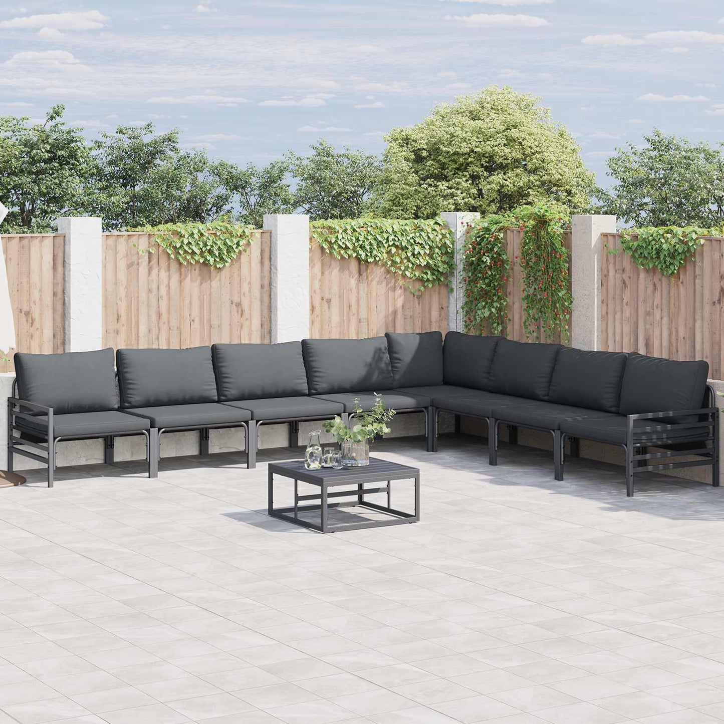 Gartensofa-set mit Kissen 8 pcs Schwarz Stahl