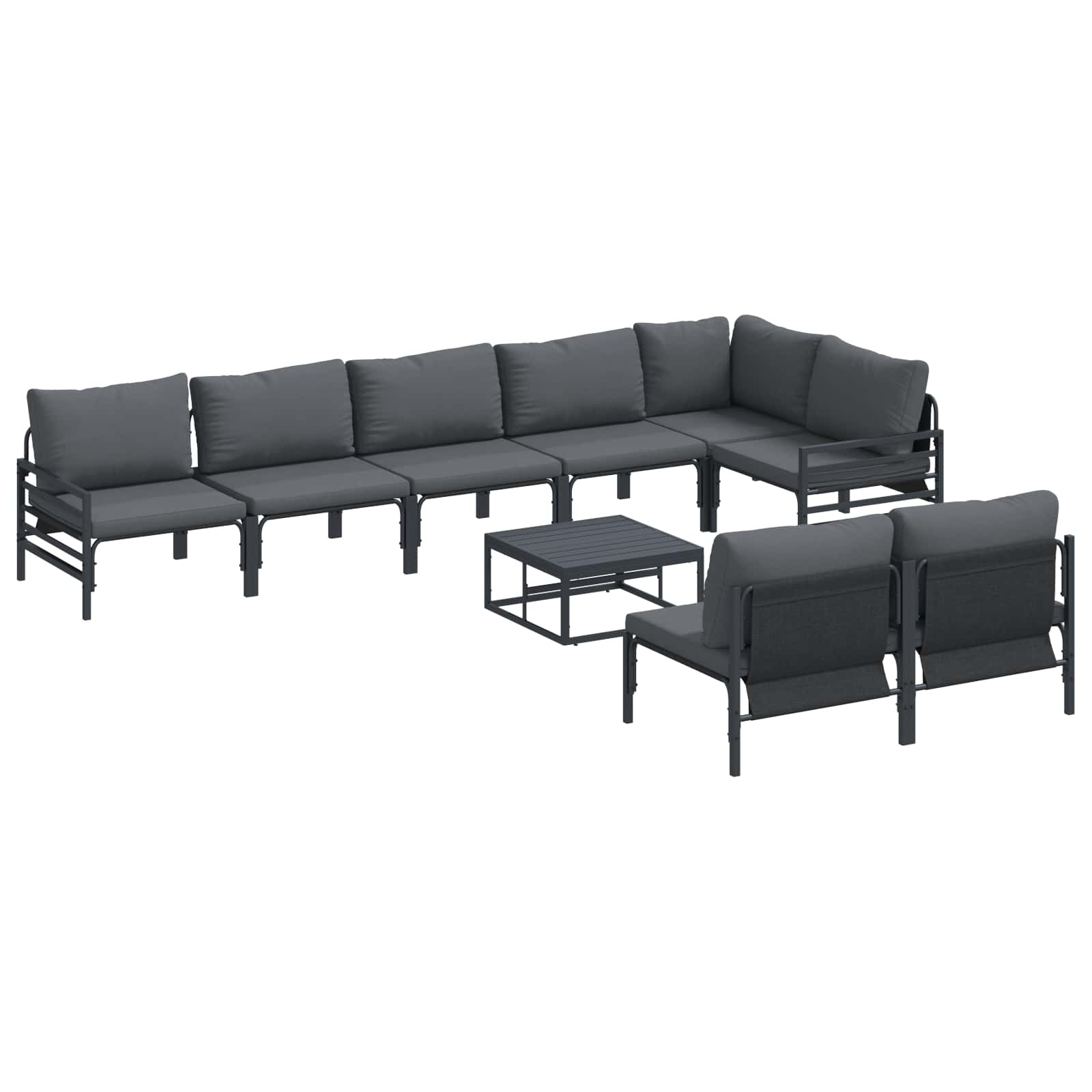 Gartensofa-set mit Kissen 9 pcs Schwarz Stahl
