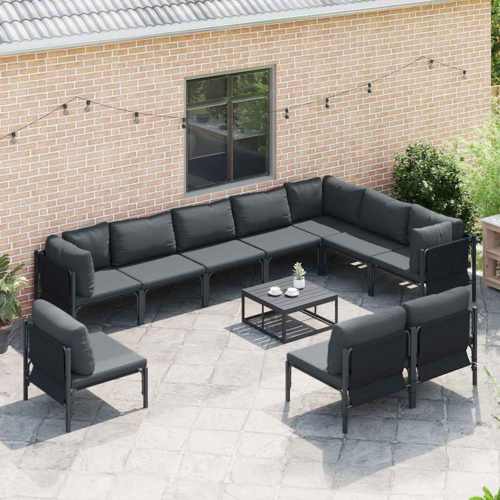 Gartensofa-set mit Kissen 11 pcs Schwarz Stahl
