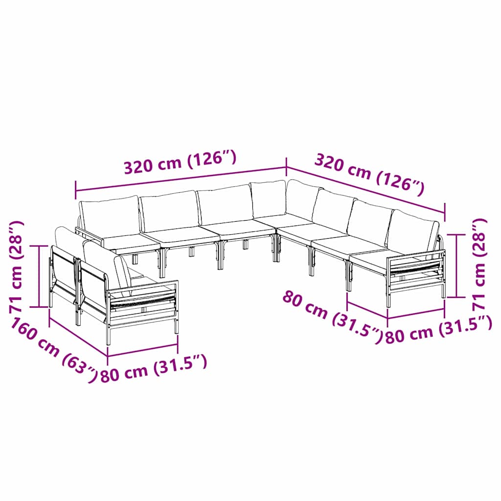 Gartensofa-set mit Kissen 9 pcs Schwarz Stahl