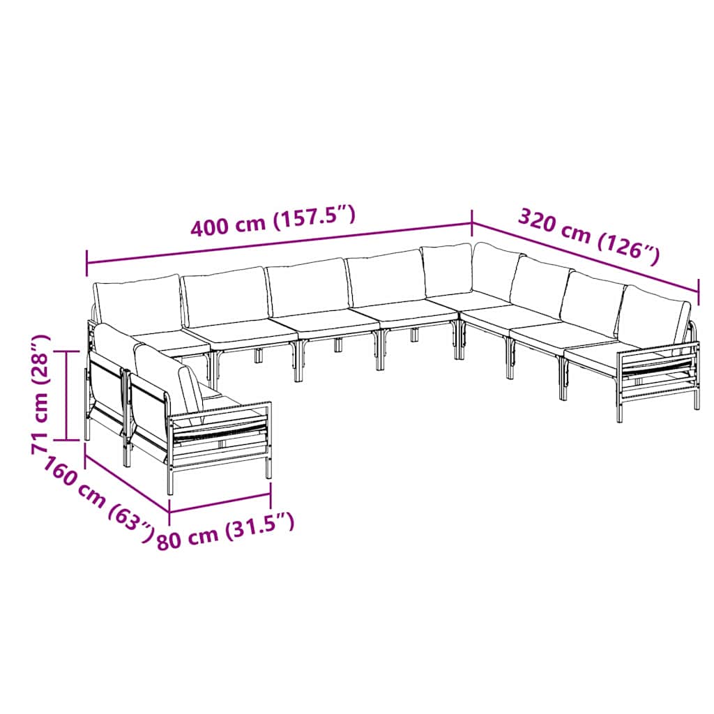 Gartensofa-set mit Kissen 10 pcs Schwarz Stahl