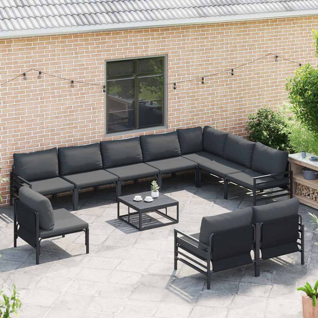 Gartensofa-set mit Kissen 11 pcs Schwarz Stahl