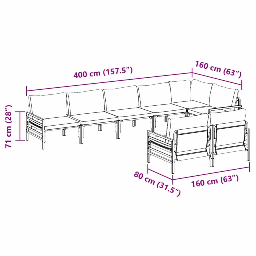 Gartensofa-set mit Kissen 8 pcs Schwarz Stahl