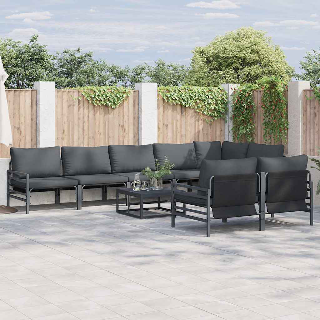 Gartensofa-set mit Kissen 9 pcs Schwarz Stahl