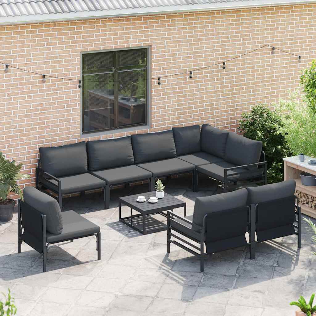 Gartensofa-set mit Kissen 9 pcs Schwarz Stahl