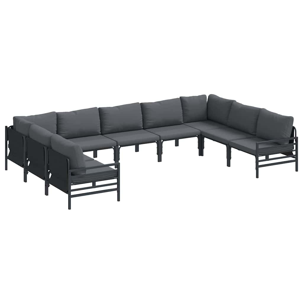 Gartensofa-set mit Kissen 9 pcs Schwarz Stahl