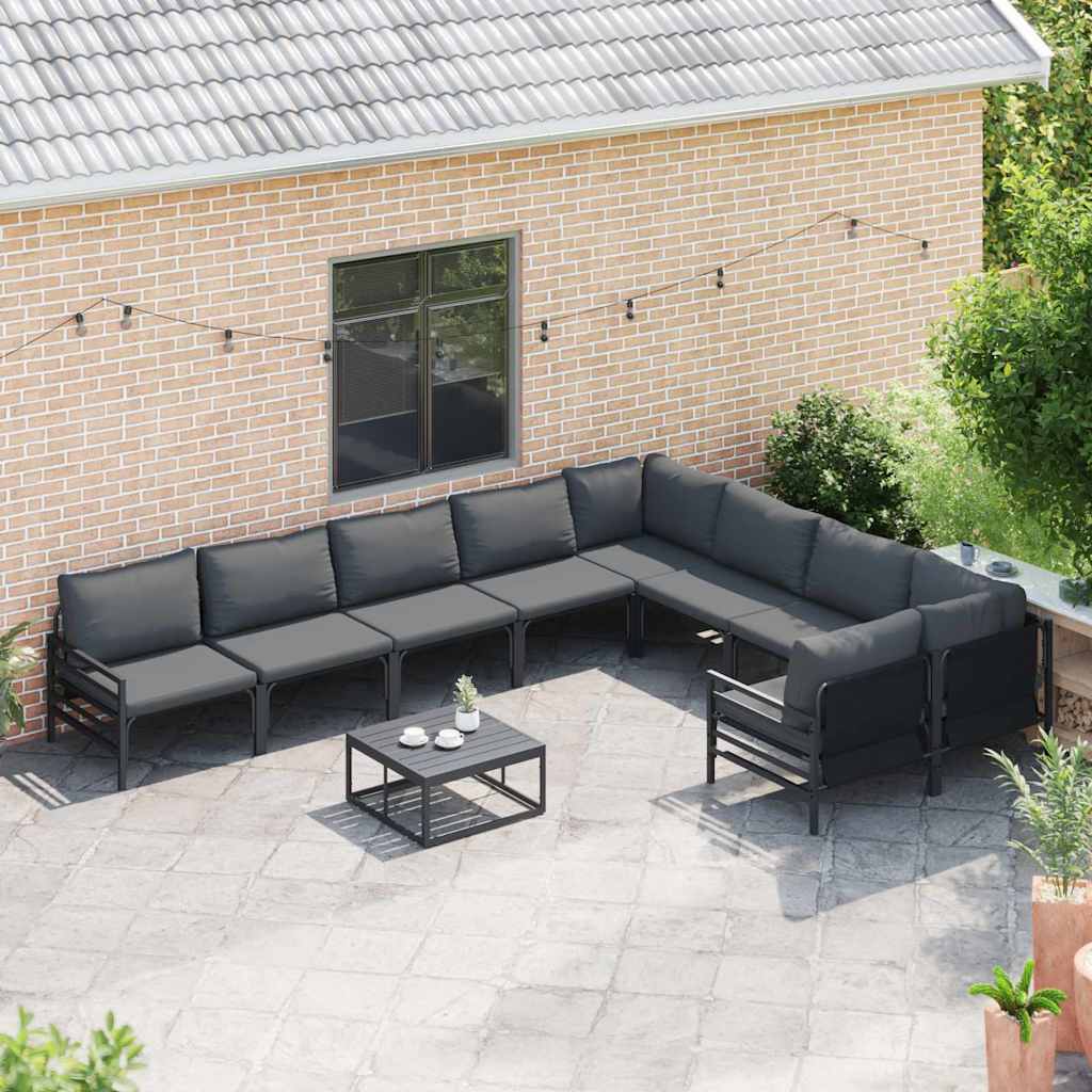 Gartensofa-set mit Kissen 10 pcs Schwarz Stahl
