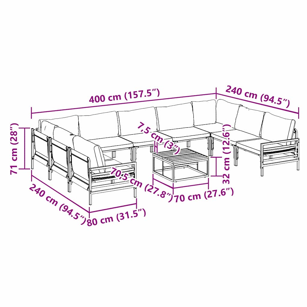 Gartensofa-set mit Kissen 10 pcs Schwarz Stahl