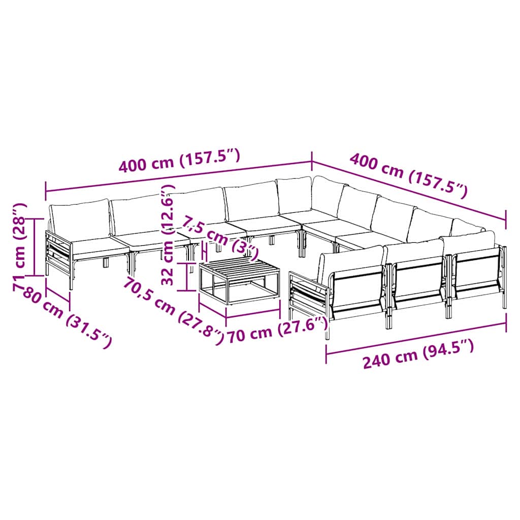 Gartensofa-set mit Kissen 12 pcs Schwarz Stahl