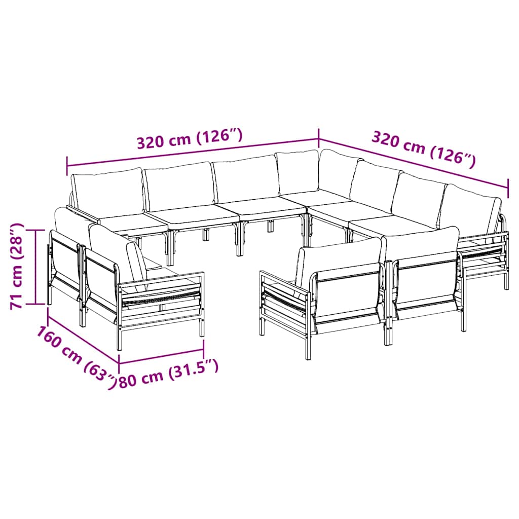 Gartensofa-set mit Kissen 11 pcs Schwarz Stahl