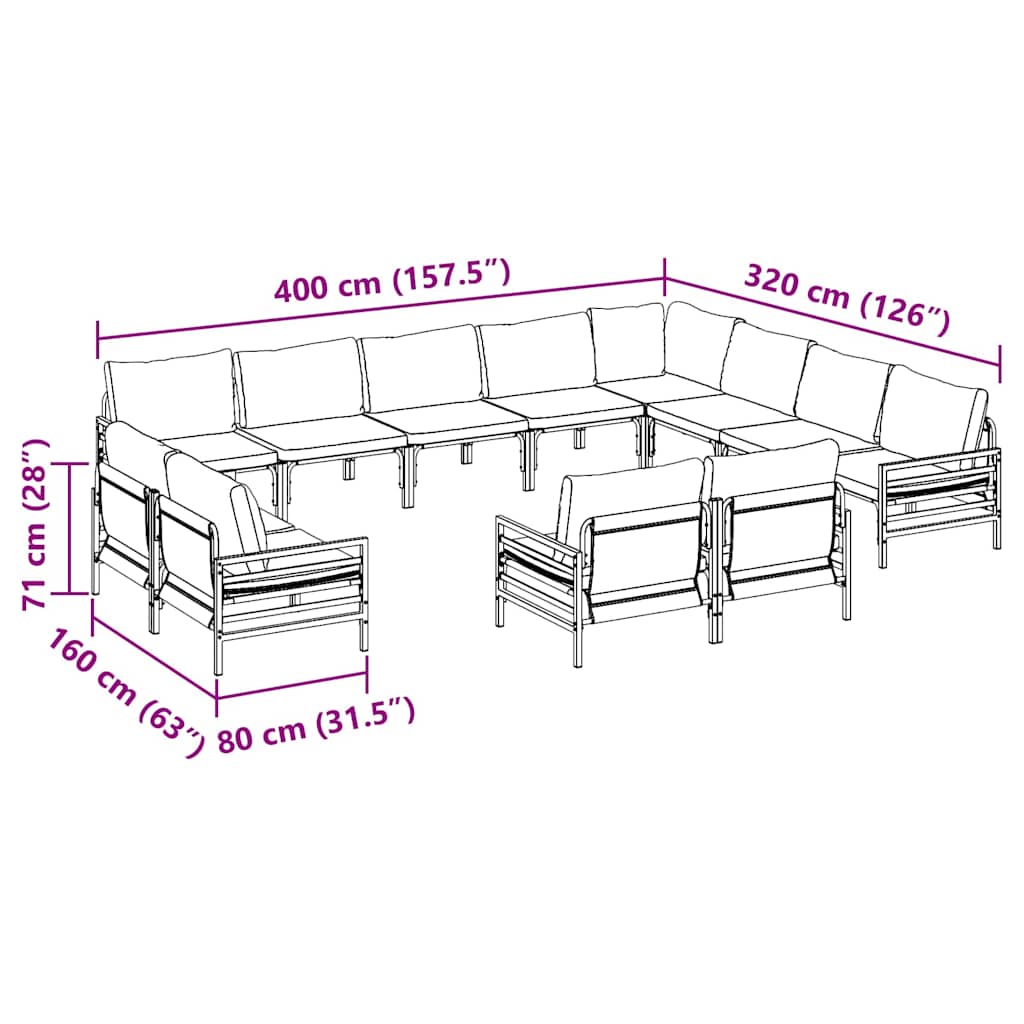 Gartensofa-set mit Kissen 12 pcs Schwarz Stahl
