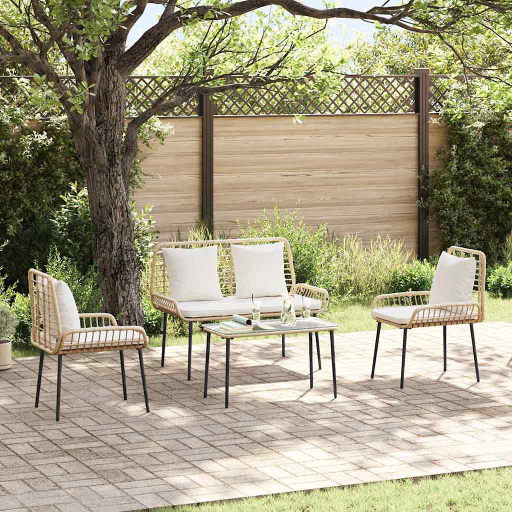 Gartenmöbel Set 4 stk. Schwarz und Creme Poly-Rattan