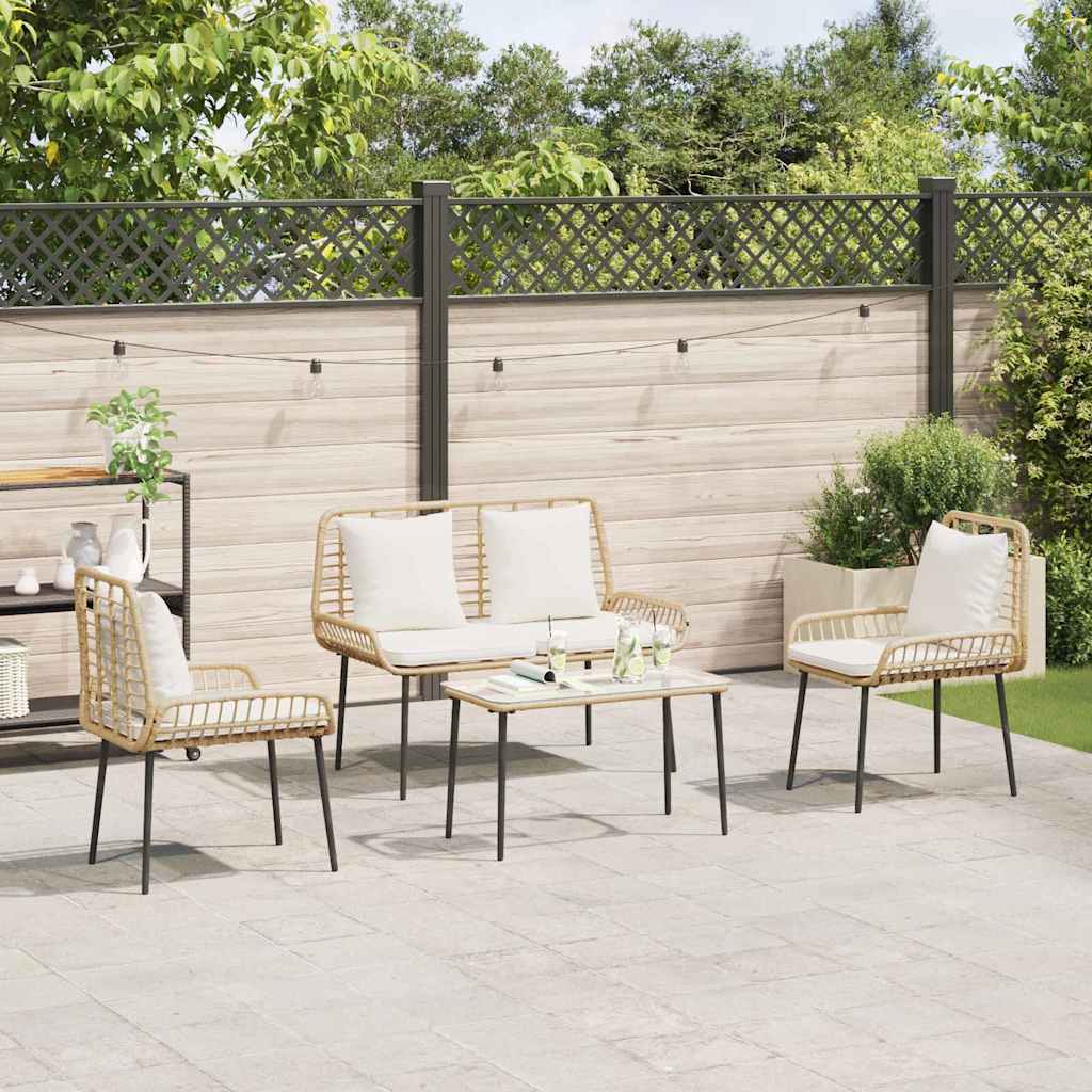 Gartenmöbel Set 4 stk. Schwarz und Creme Poly-Rattan