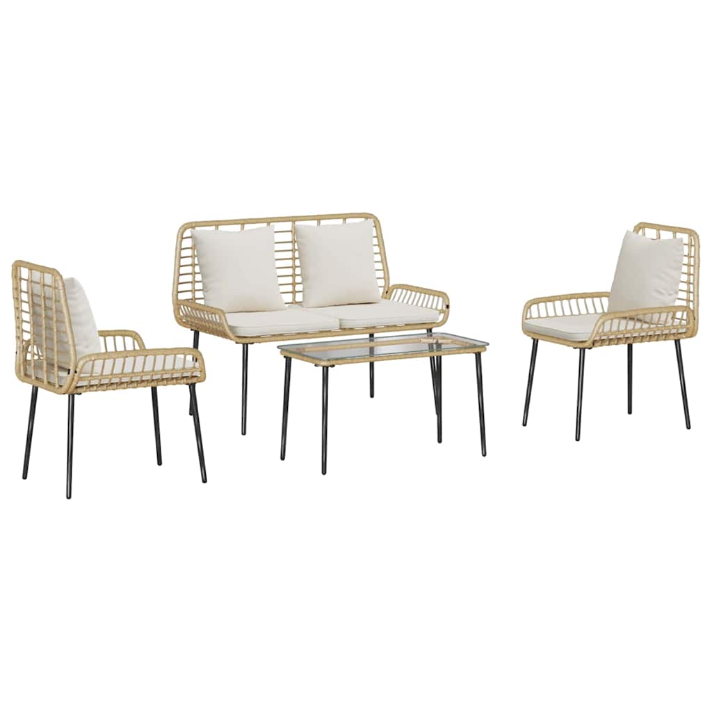 Gartenmöbel Set 4 stk. Schwarz und Creme Poly-Rattan