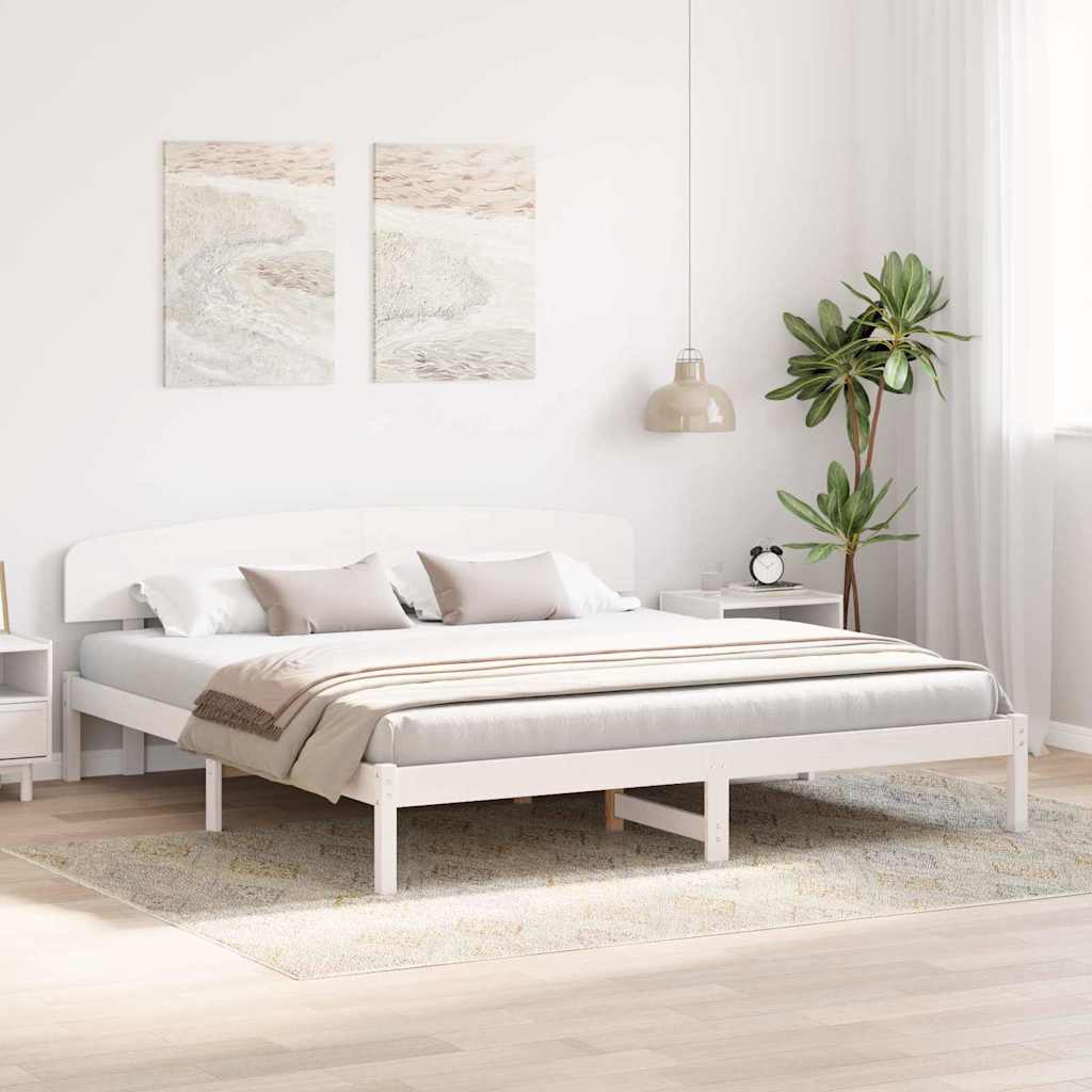Bettrahmen mit Kopfteil Weiß 200 x 200 cm Massives Kiefernholz