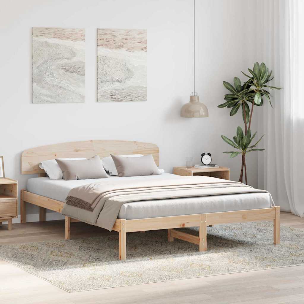 Bettrahmen mit Kopfteil Natur 150 x 200 cm Massives Kiefernholz