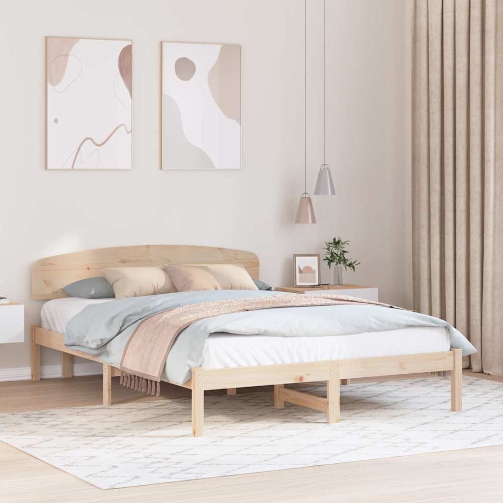 Bettrahmen mit Kopfteil Natur 140 x 200 cm Massives Kiefernholz