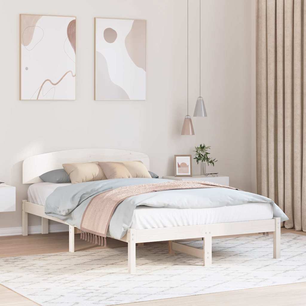 Bettrahmen mit Kopfteil Weiß 140 x 190 cm Massives Kiefernholz