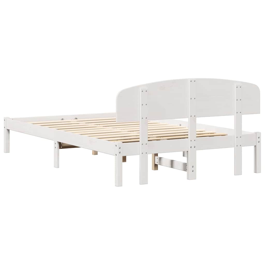 Bettrahmen mit Kopfteil Weiß 140 x 190 cm Massives Kiefernholz