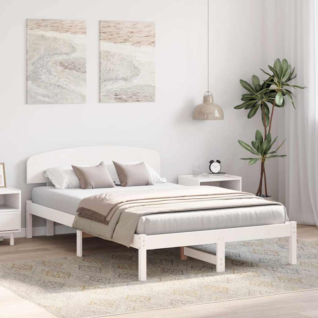 Bettrahmen mit Kopfteil Weiß 135 x 190 cm Massives Kiefernholz