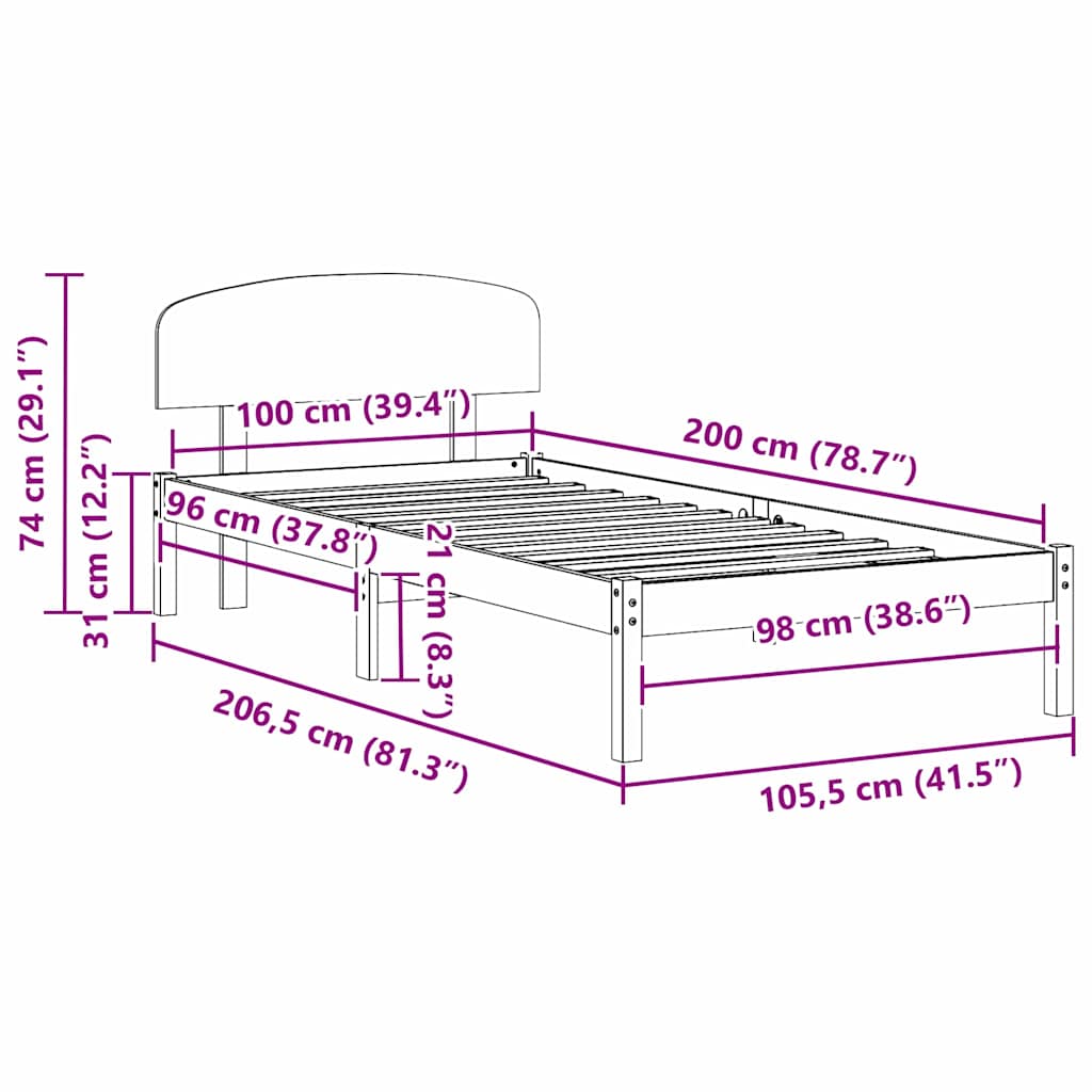 Bettgestell mit Kopfteil Braun 100 x 200 cm Massivholz Kiefer