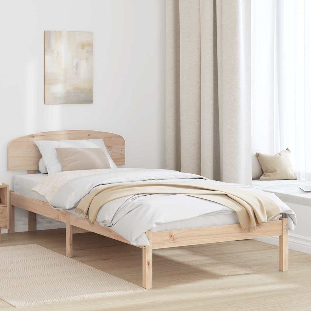 Bettrahmen mit Kopfteil Natur 90 x 190 cm Massives Kiefernholz