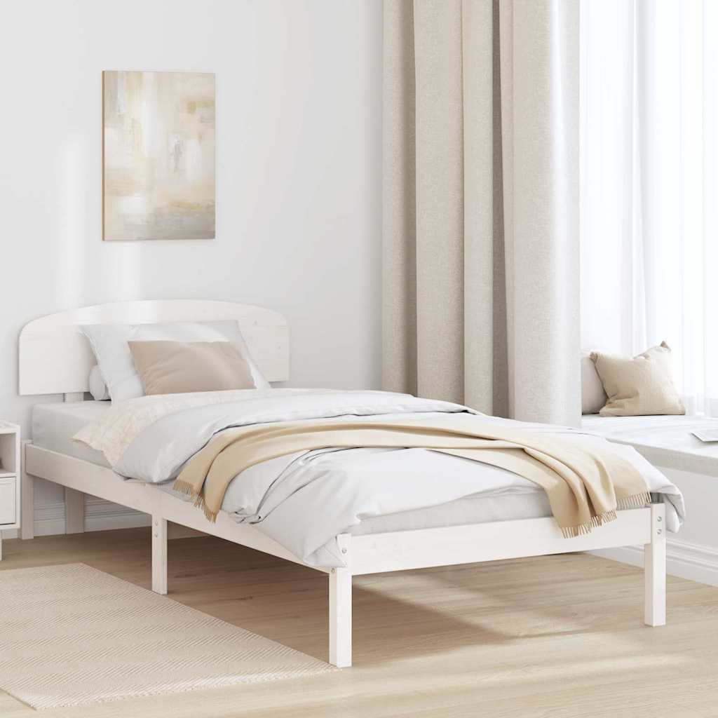 Bettrahmen mit Kopfteil Weiß 90 x 190 cm Massives Kiefernholz