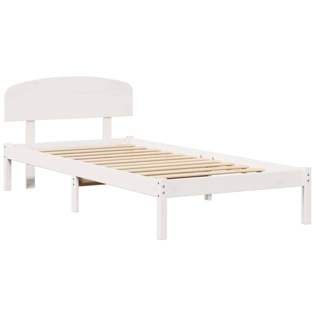 Bettrahmen mit Kopfteil Weiß 75 x 190 cm Massives Kiefernholz