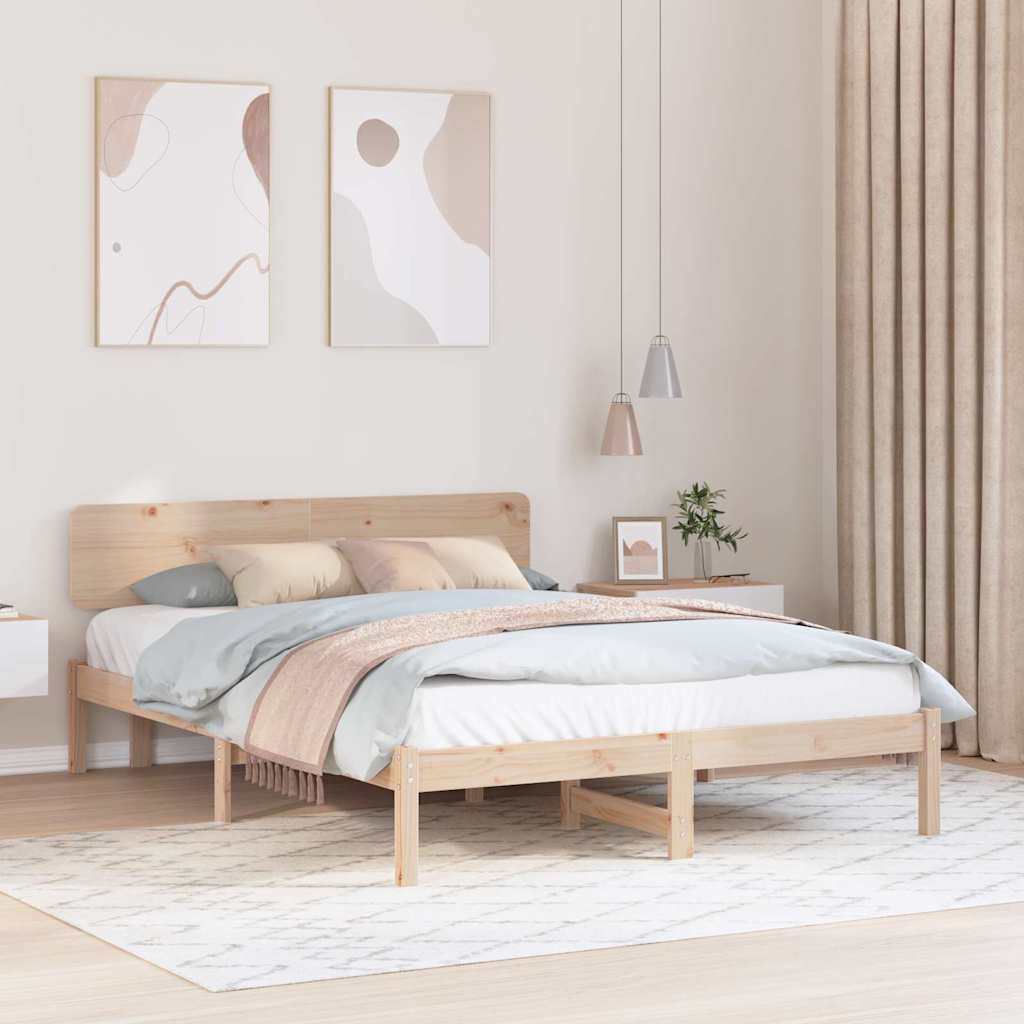 Bettrahmen mit Kopfteil Natur 200 x 200 cm Massives Kiefernholz