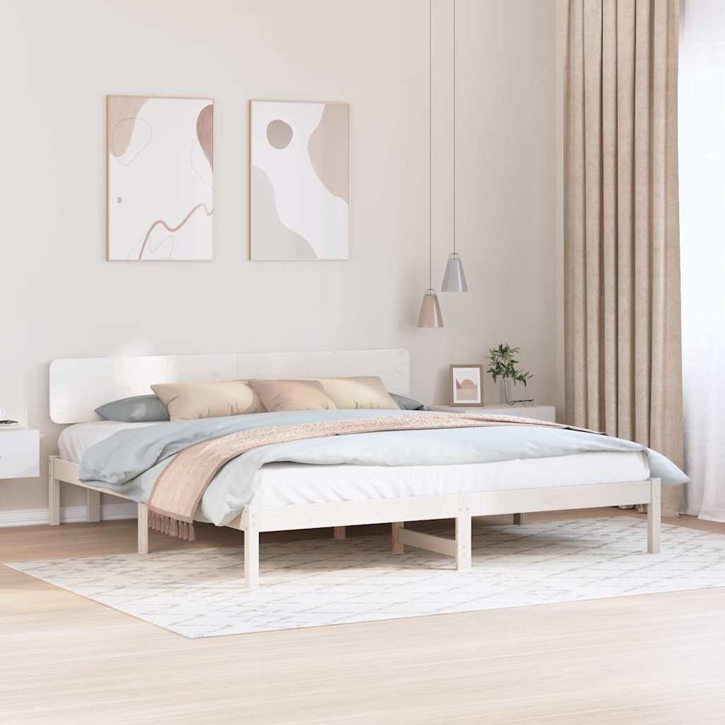 Bettrahmen mit Kopfteil Weiß 180 x 200 cm Massives Kiefernholz