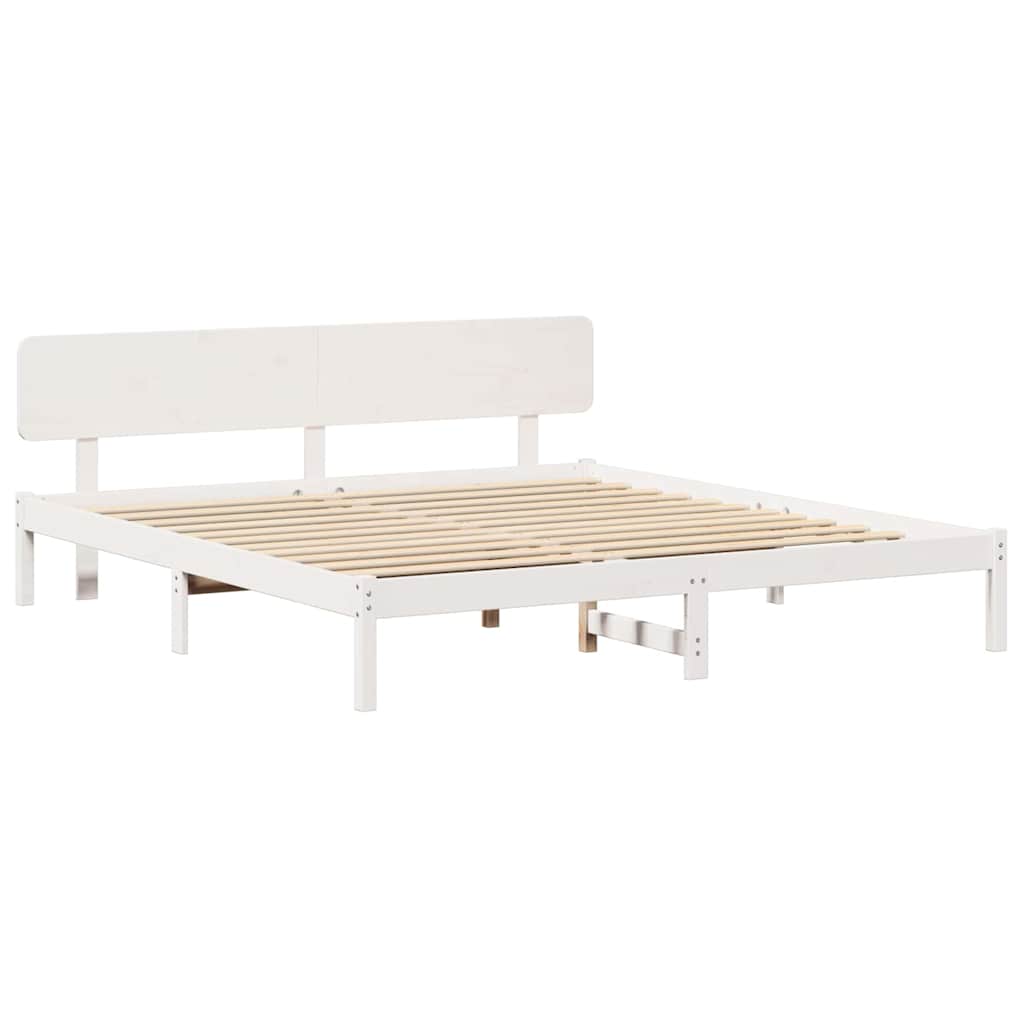 Bettrahmen mit Kopfteil Weiß 180 x 200 cm Massives Kiefernholz