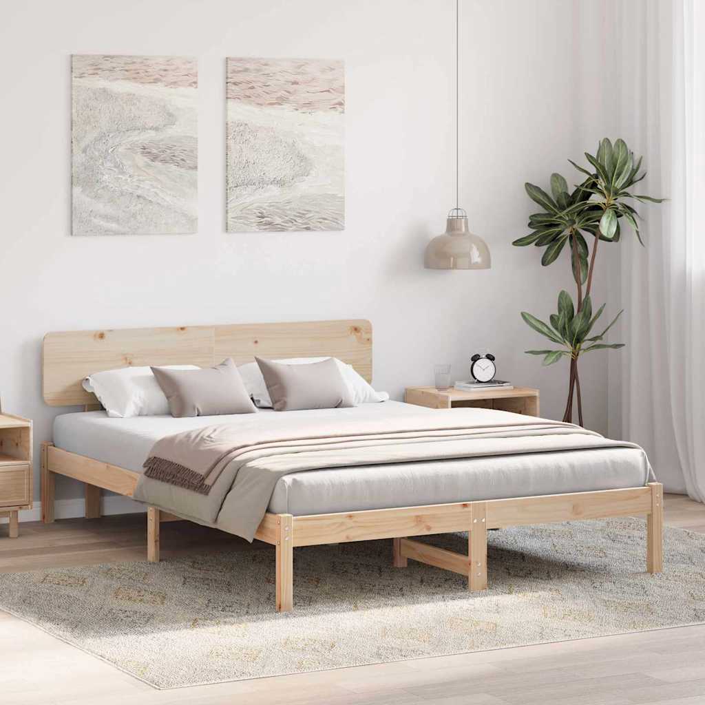 Bettrahmen mit Kopfteil Natur 160 x 200 cm Massives Kiefernholz