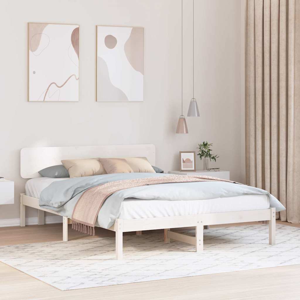 Bettrahmen mit Kopfteil Weiß 160 x 200 cm Massives Kiefernholz