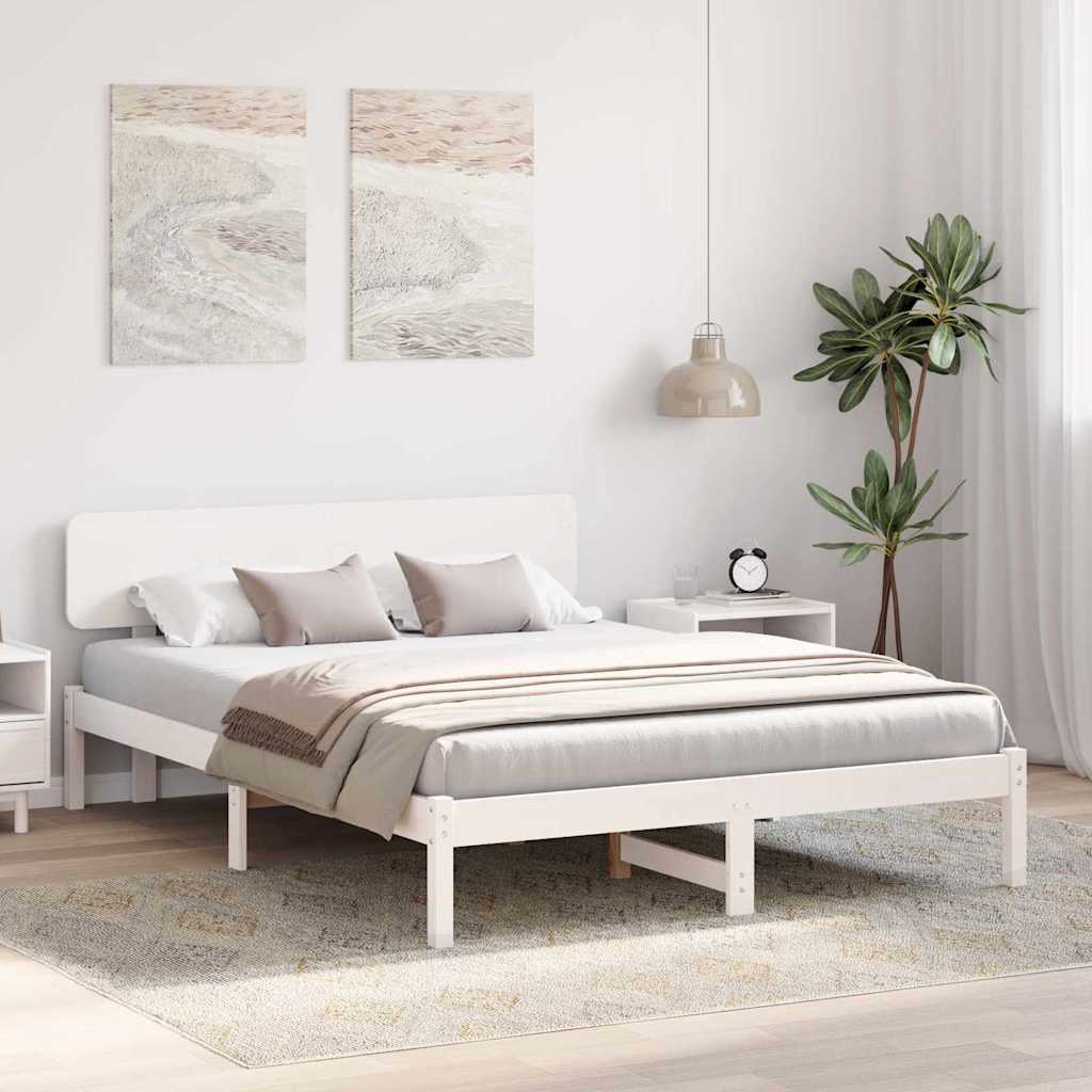 Bettrahmen mit Kopfteil Weiß 160 x 200 cm Massives Kiefernholz