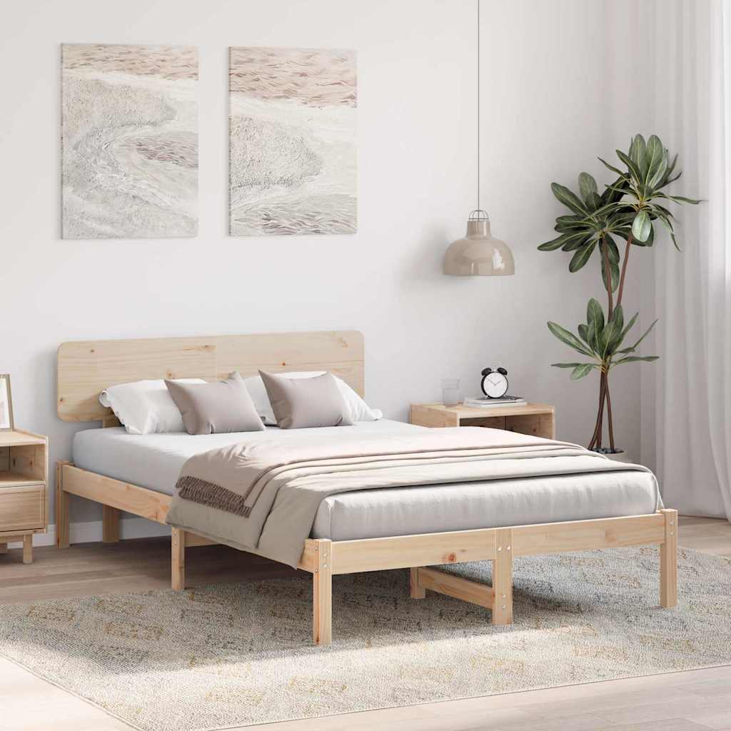 Bettrahmen mit Kopfteil Natur 120 x 200 cm Massives Kiefernholz