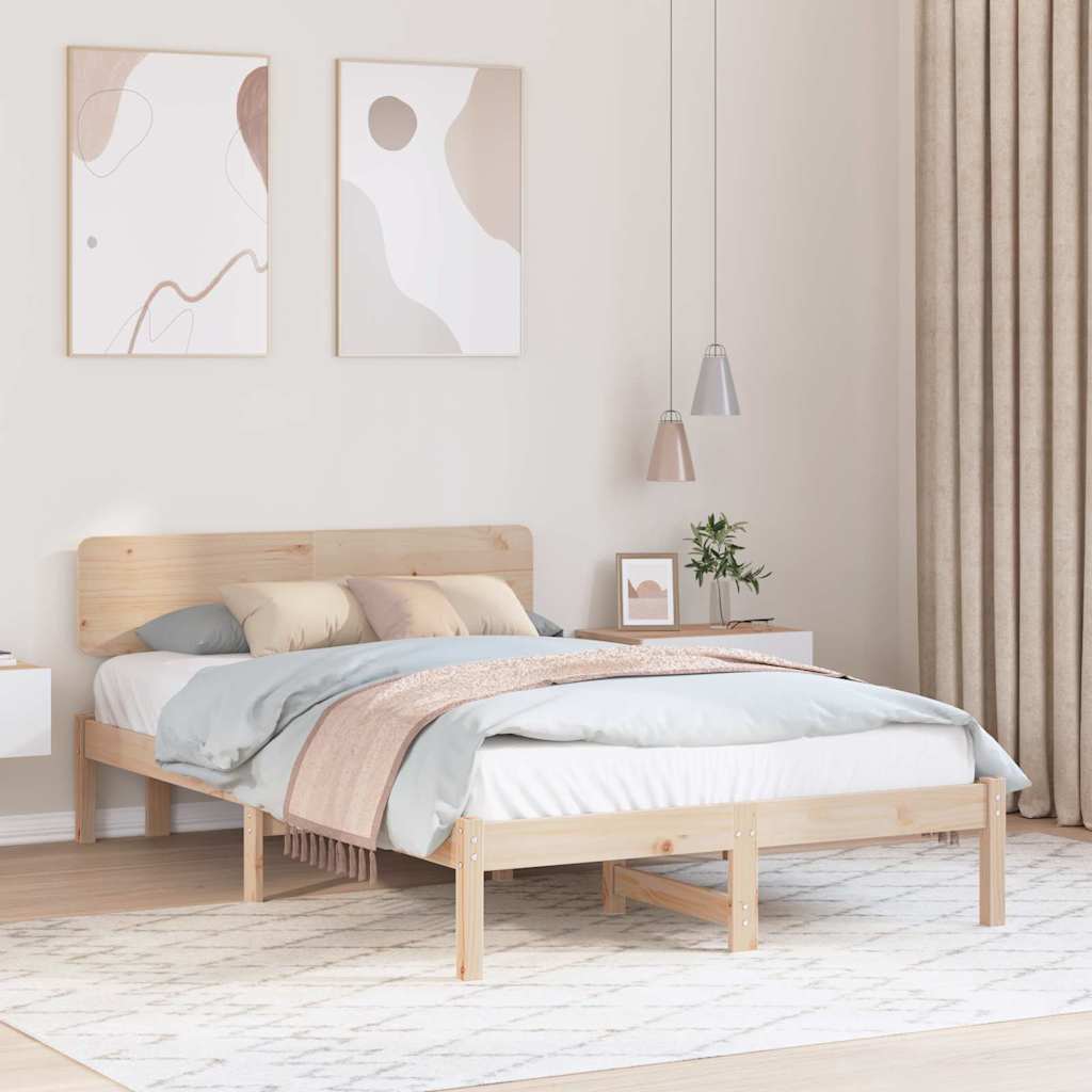 Bettrahmen mit Kopfteil Natur 140 x 190 cm Massives Kiefernholz