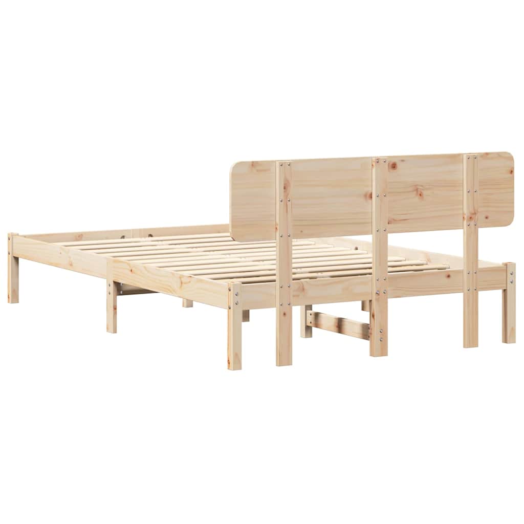Bettrahmen mit Kopfteil Natur 140 x 190 cm Massives Kiefernholz
