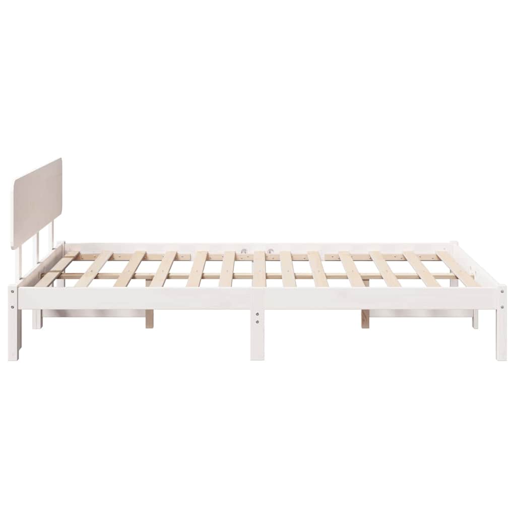 Bettrahmen mit Kopfteil Weiß 140 x 190 cm Massives Kiefernholz