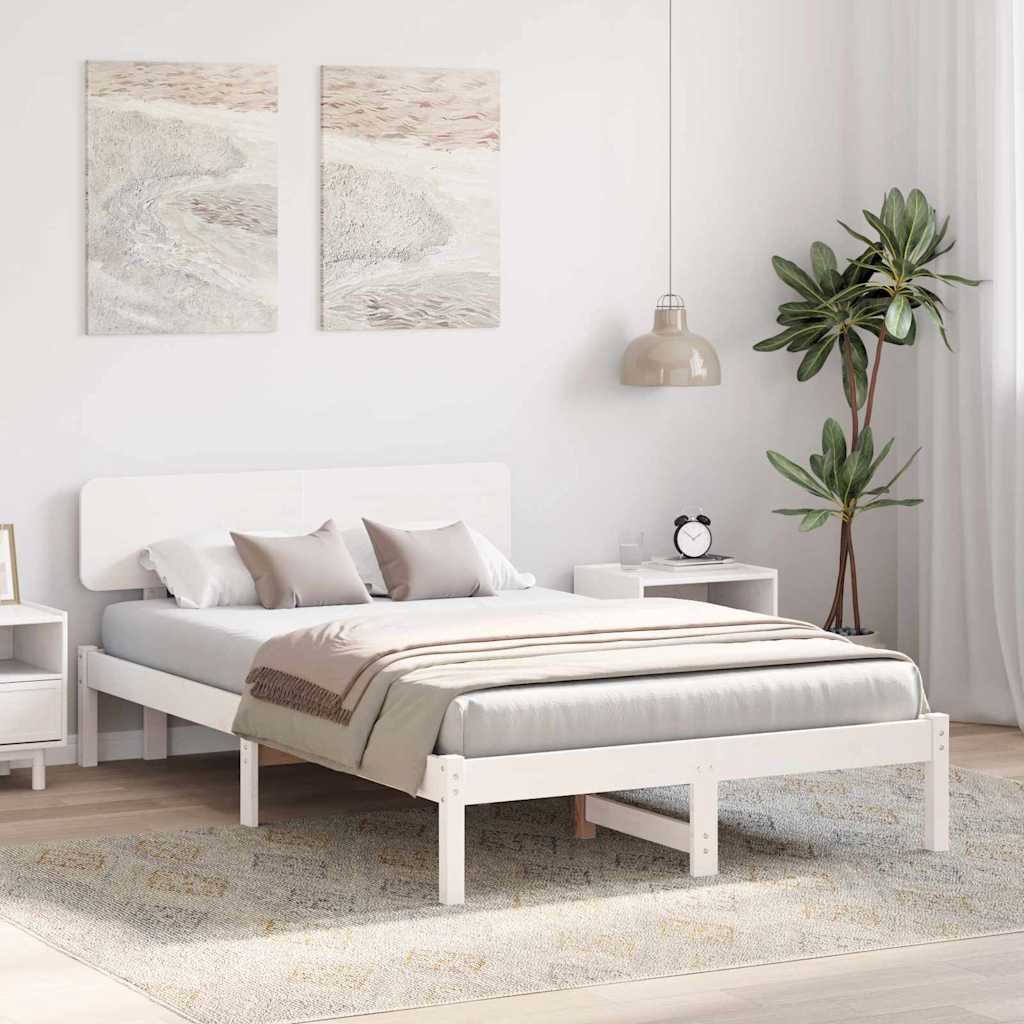 Bettrahmen mit Kopfteil Weiß 135 x 190 cm Massives Kiefernholz