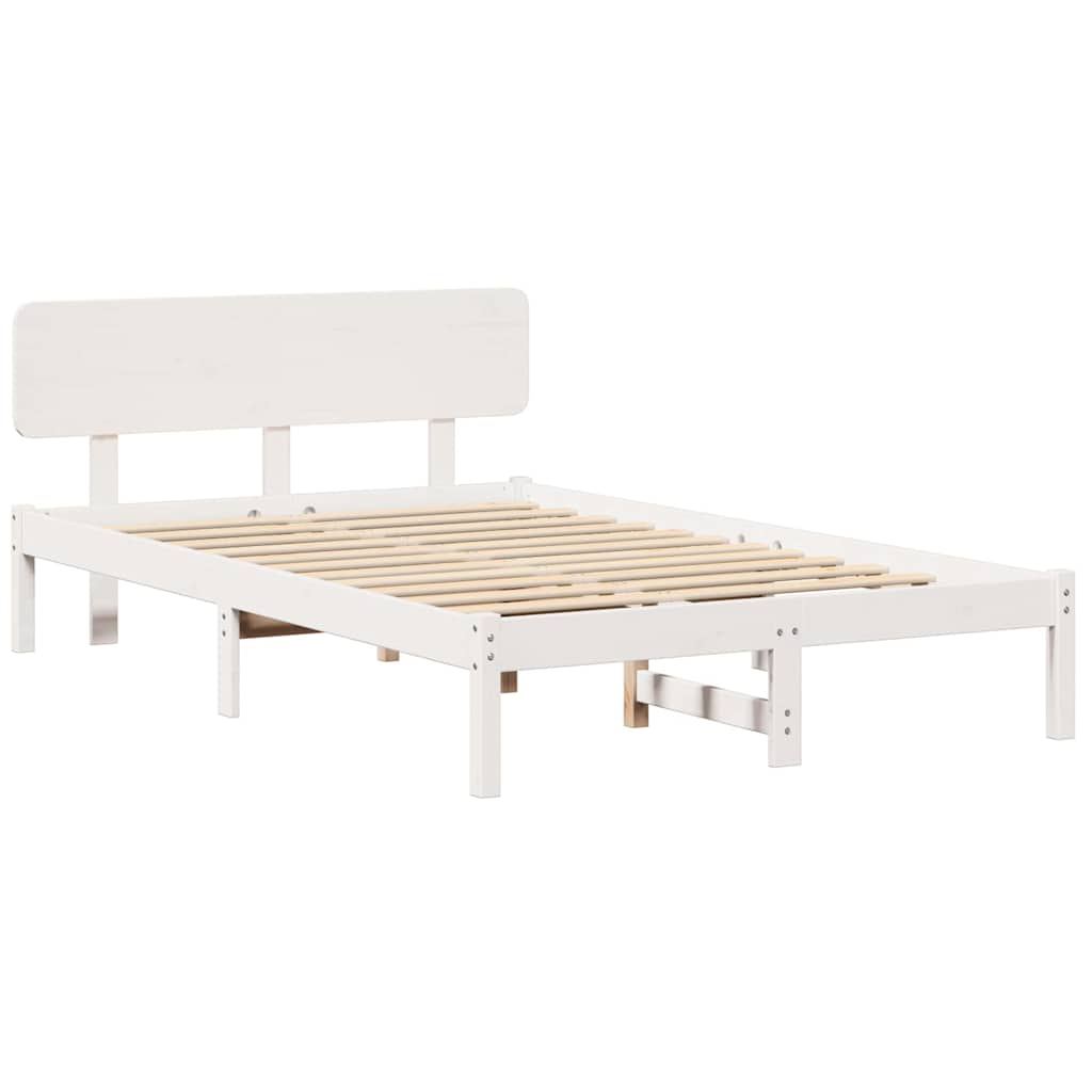 Bettrahmen mit Kopfteil Weiß 135 x 190 cm Massives Kiefernholz