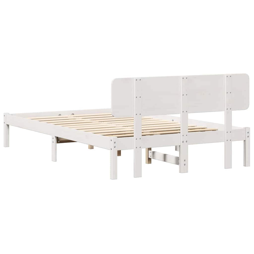 Bettrahmen mit Kopfteil Weiß 135 x 190 cm Massives Kiefernholz