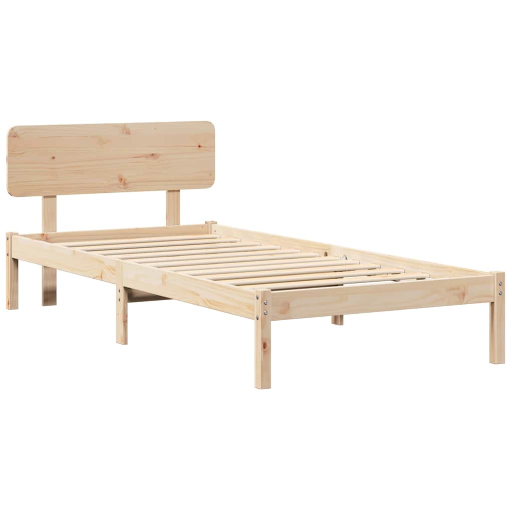 Bettrahmen mit Kopfteil Natur 90 x 200 cm Massives Kiefernholz