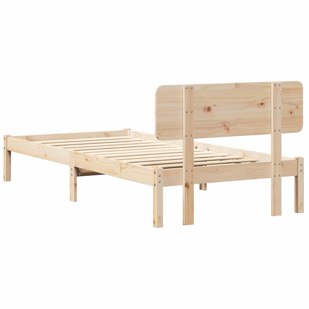 Bettrahmen mit Kopfteil Natur 90 x 200 cm Massives Kiefernholz