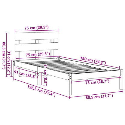 Bettgestell mit Kopfteil Braun 75 x 190 cm Massivholz Kiefer