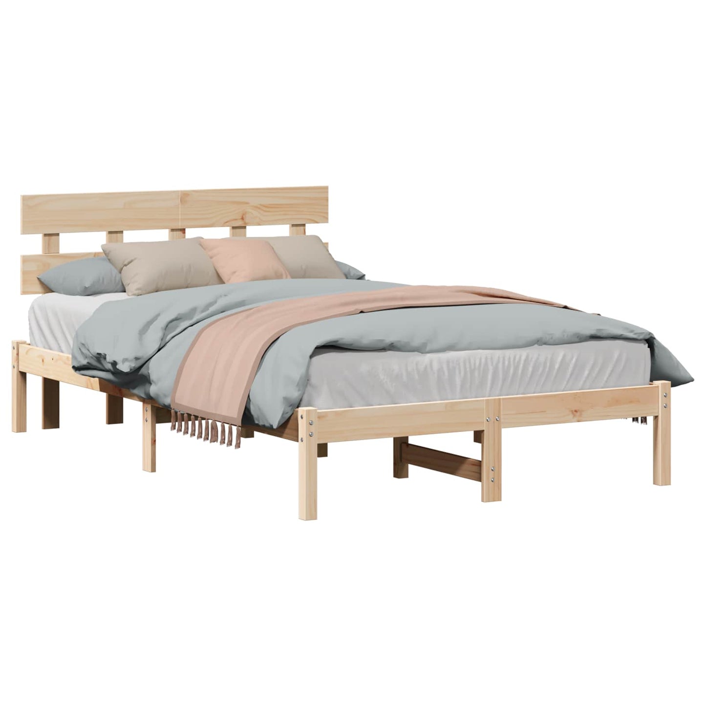Bettgestell mit Kopfteil Braun 135 x 190 cm Massivholz Kiefer