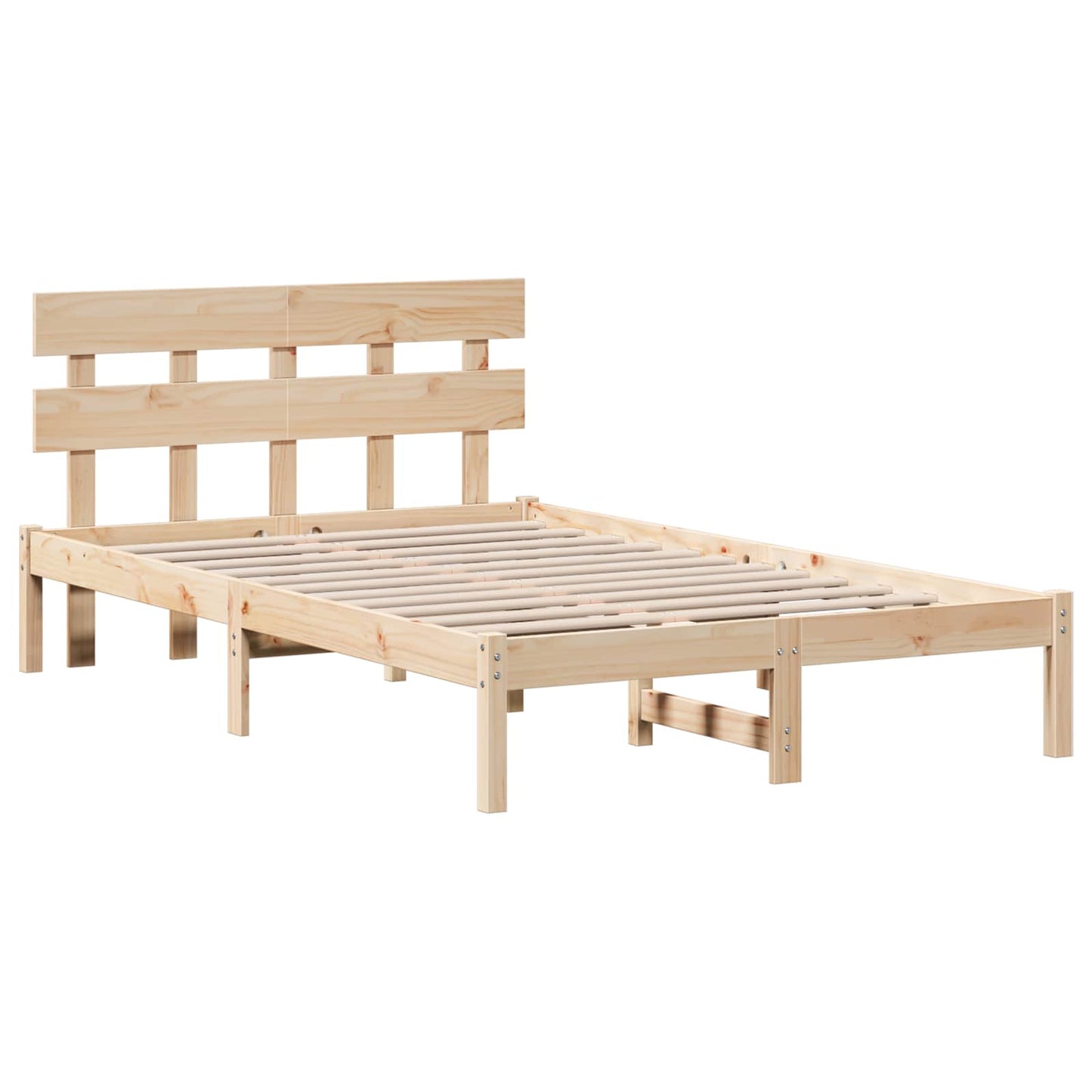 Bettgestell mit Kopfteil Braun 135 x 190 cm Massivholz Kiefer